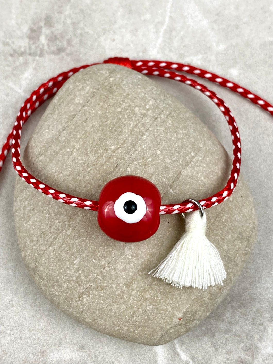 Adjustable Ceramic Evil Eye Bracelet with Tassel