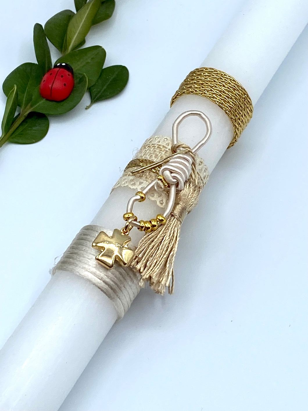 Cylinder Design 11” Easter Candle with Gold Cross Keychain Clip EC202217