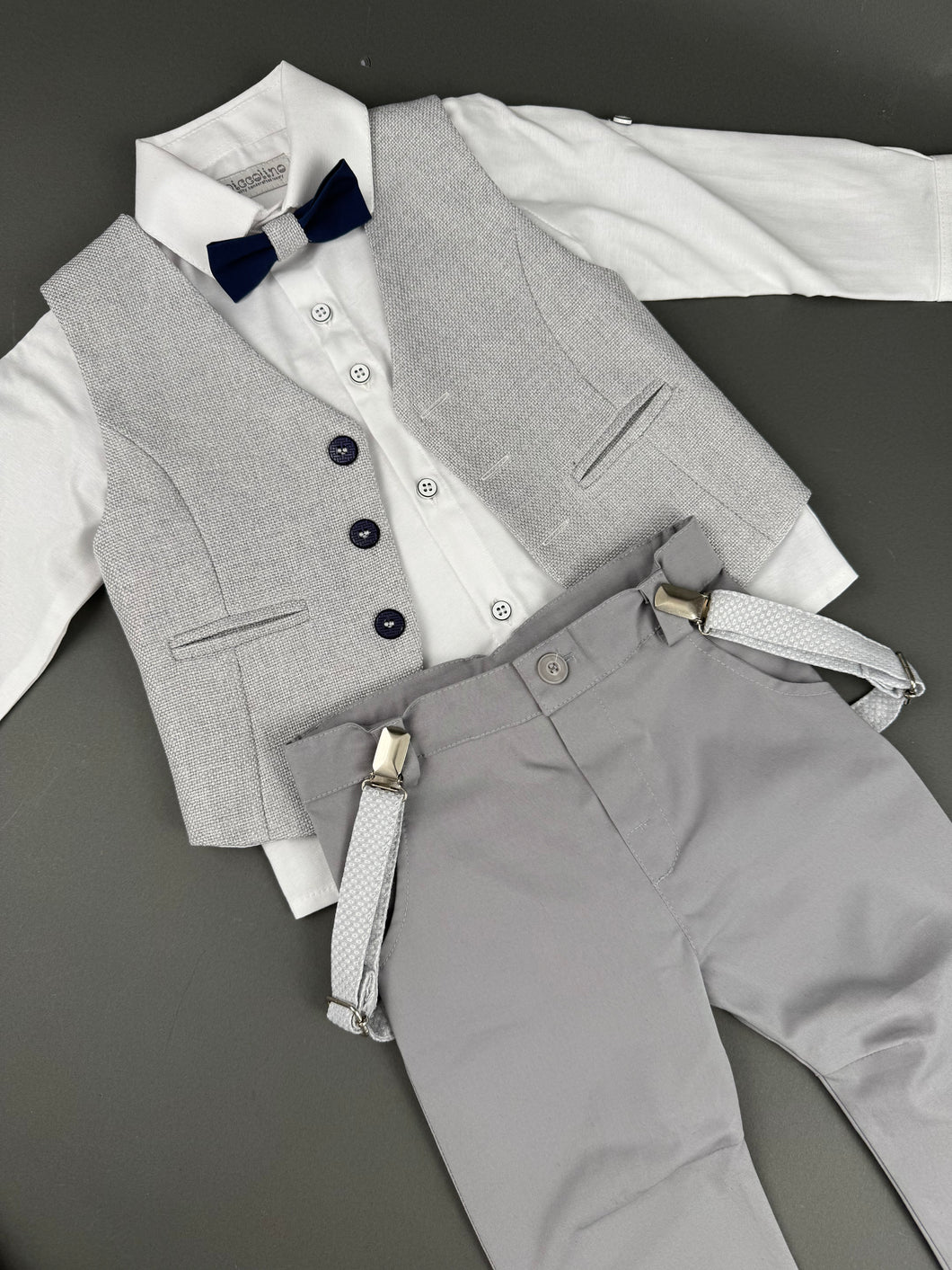 Rosies Collections 7pc suit Pants, Vest, Dress Shirt, Bow Tie, Suspenders, Blazer and Hat, made in Greece exclusively for Rosies Collections S202520