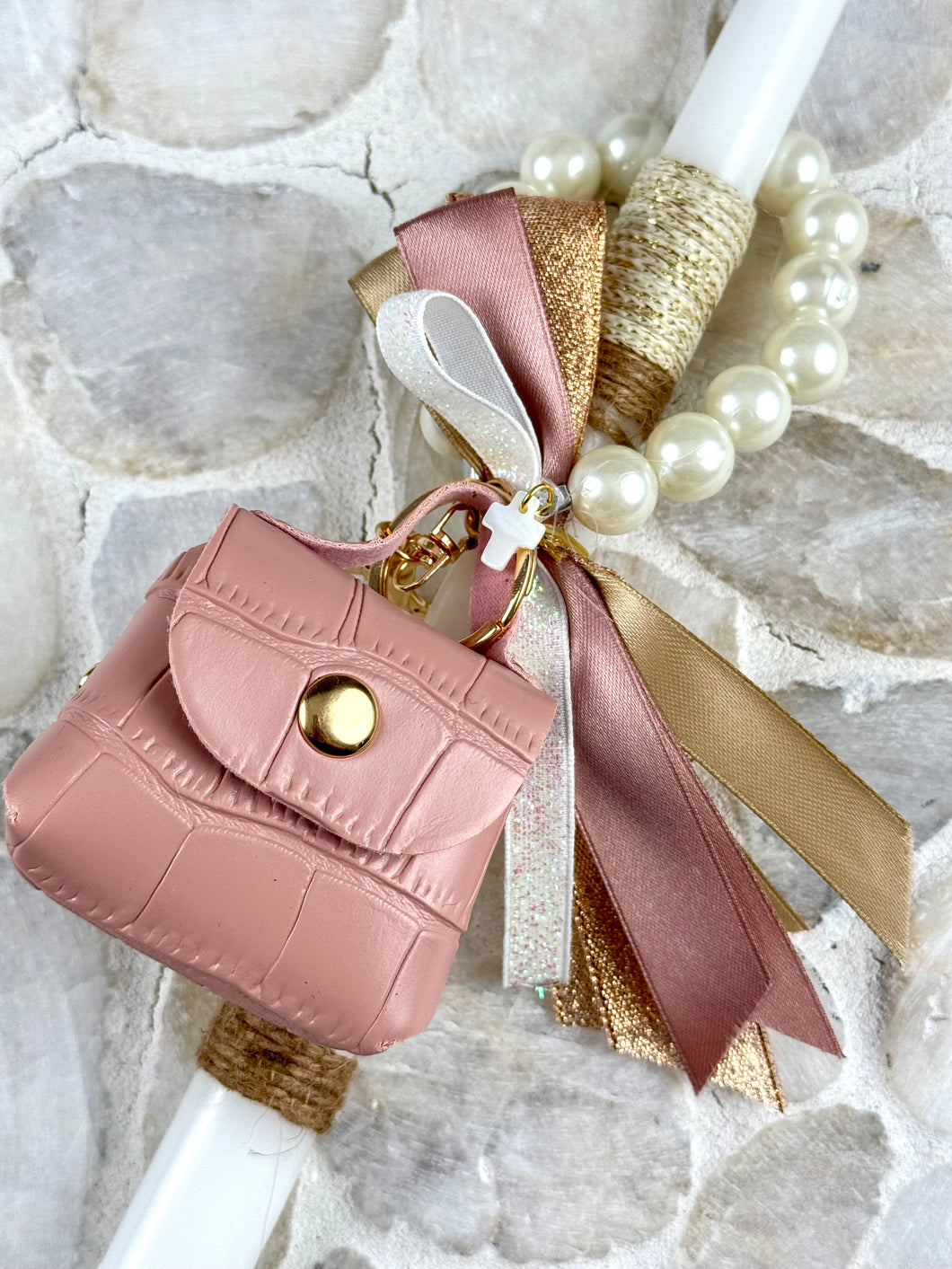 Corded Easter Candle Mini Purse with Pearl Strap and Cross EC202553