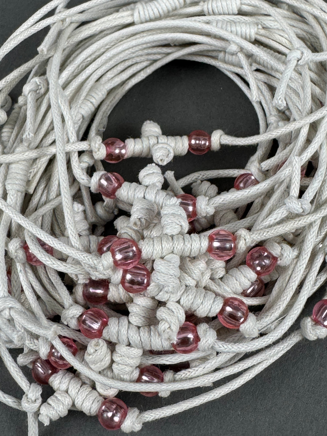 Martirika Bracelets adjustable Koboskini Style White with Pink Beads (per dozen)