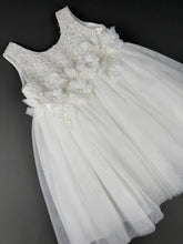 Load image into Gallery viewer, Dress 90 Girls Baptismal Christening Sleeveless Dress with Glitter French lace, accented with Pearl flowers, matching Bolero and Hat. Made in Greece exclusively for Rosies Collections. 202590
