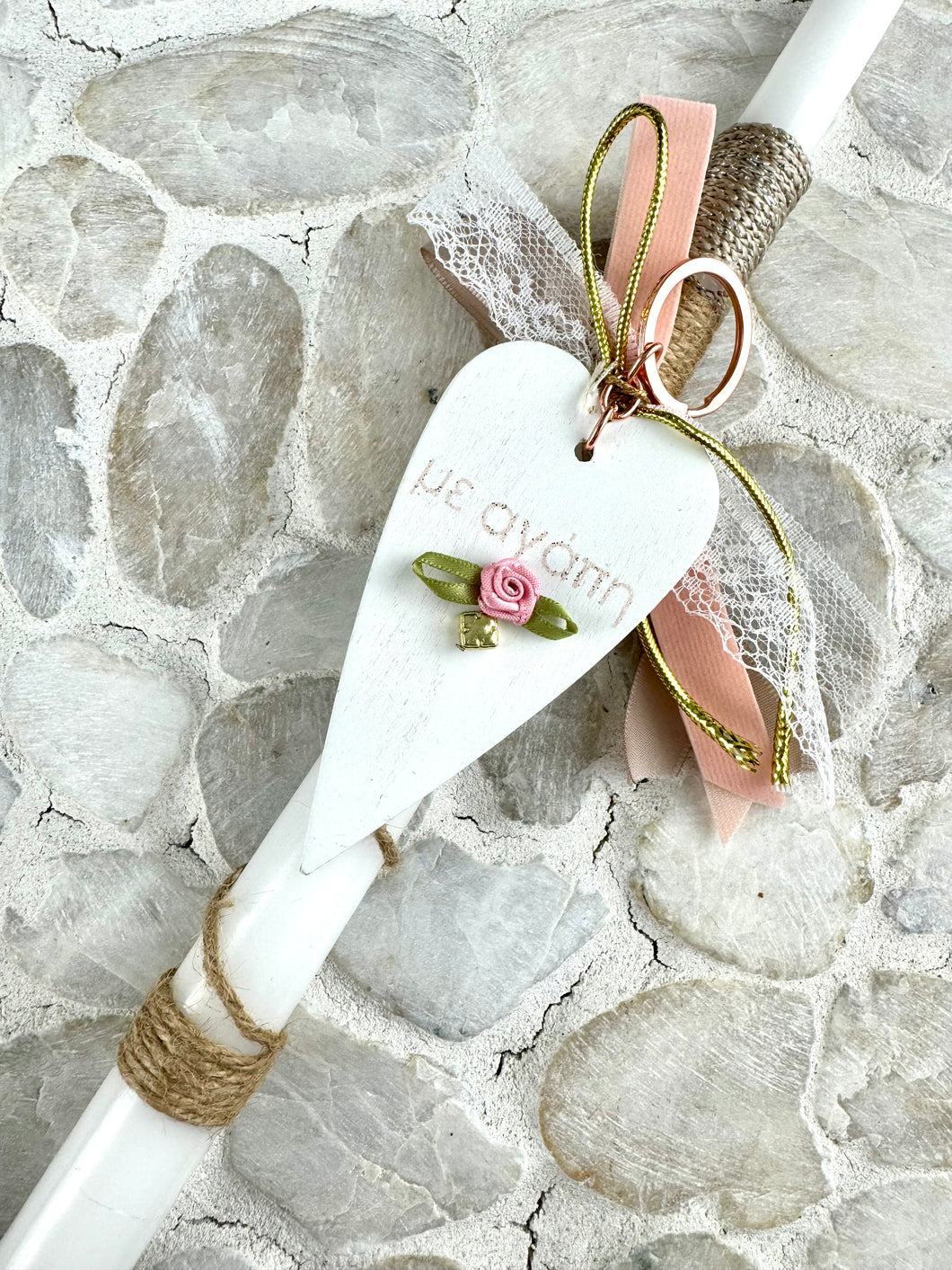 Corded Easter Candle with Wooden Heart Keychain RC202449