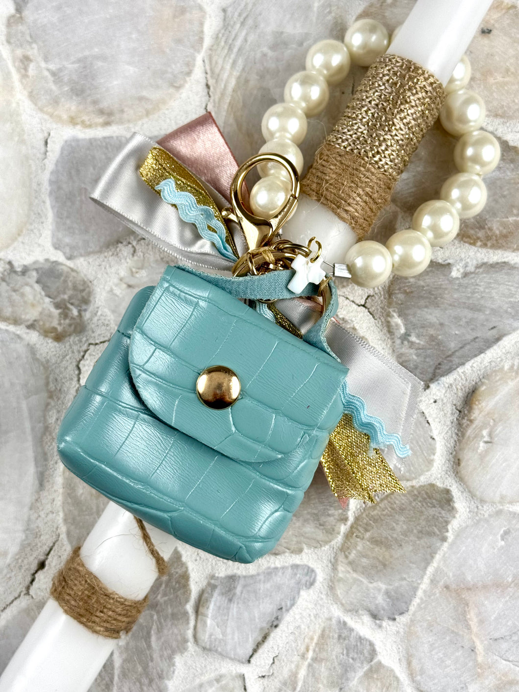 Corded Easter Candle Mini Purse with Pearl Strap and Cross EC202554