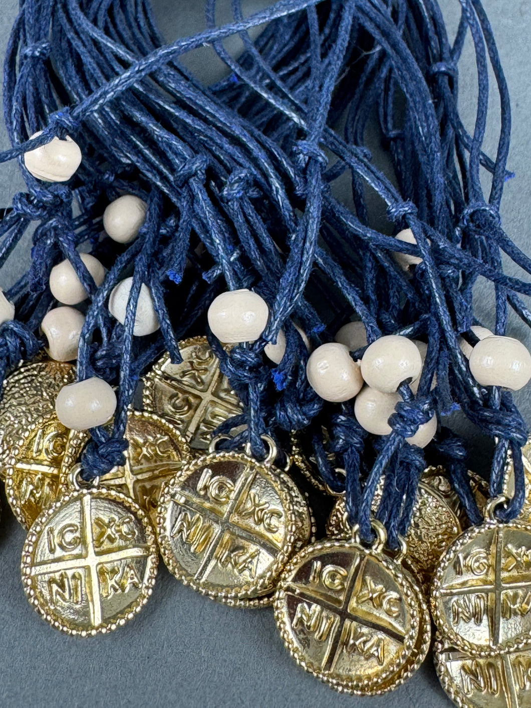 Martirika Bracelets with Adjustable Konstantinato Navy Blue with Wooden Beads (per dozen)