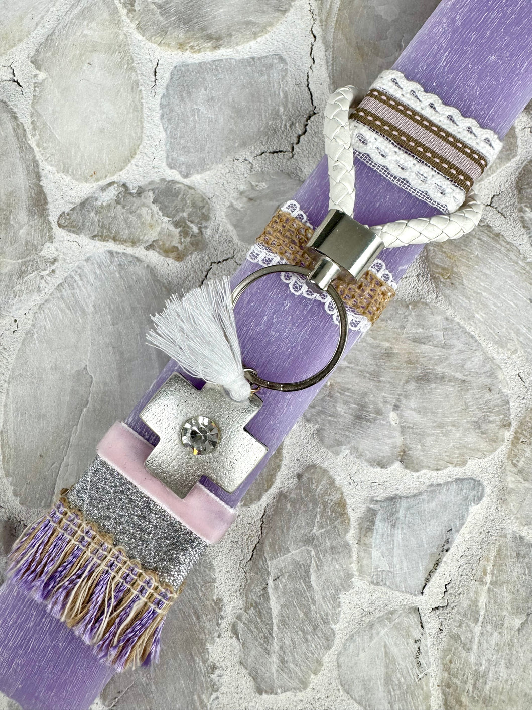 Corded Greek Easter Candle with Cross Keychain EC202564