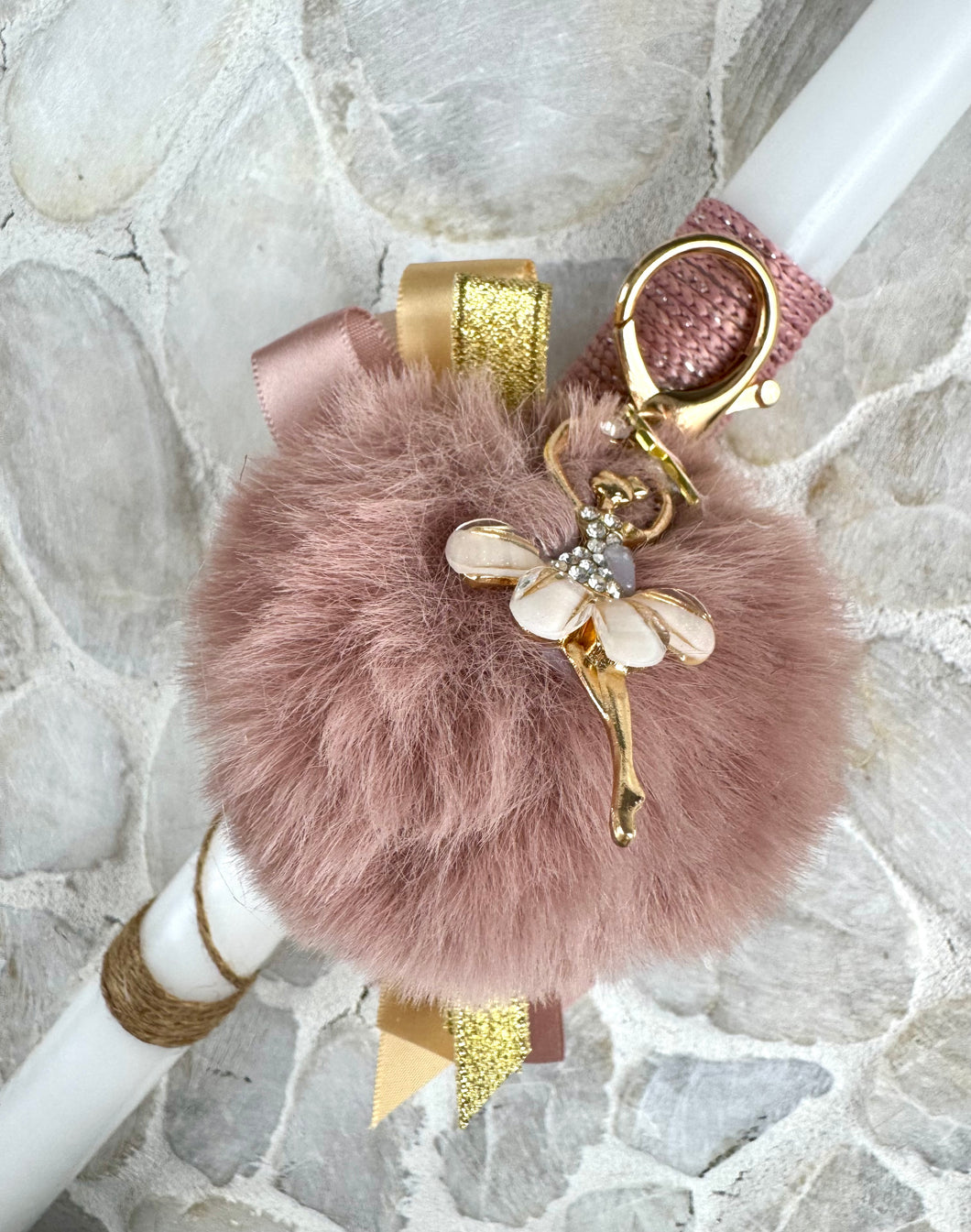 Corded Easter Candle Pompom with Ballerina Keychain  and Cross EC202534
