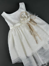 Load image into Gallery viewer, Dress 93 Girls Baptismal Christening Sleeveless Dress  lace, accented with Pearl flower, matching Bolero and Hat. Made in Greece exclusively for Rosies Collections. 202593
