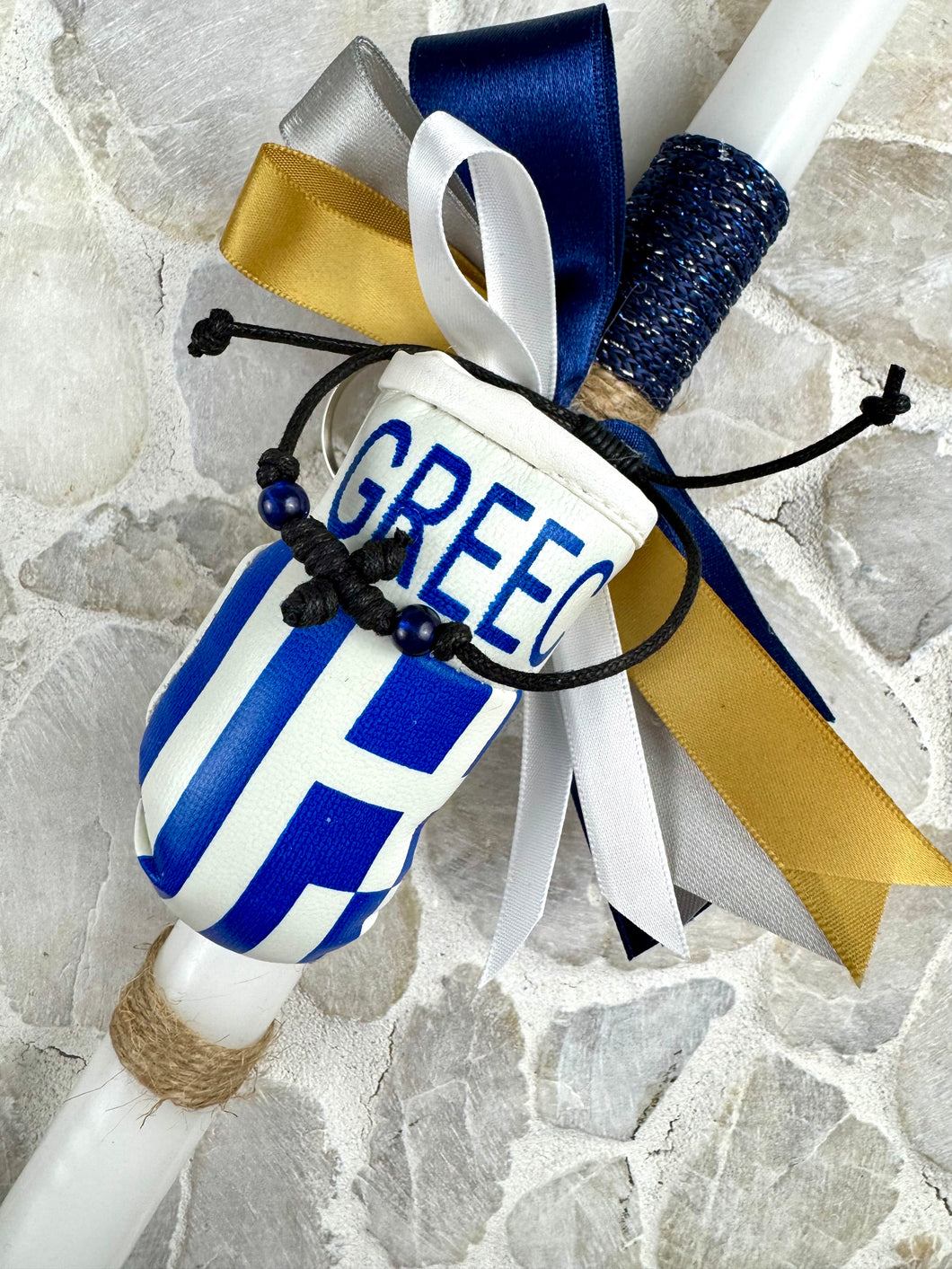 Corded Easter Candle with Greece Punching Glove  Keychain and Cross Bracelet EC202538