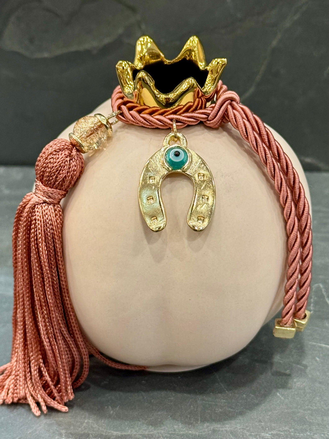 Table Top Ceramic Pomegranate Soft Pink with Gold Accents P2603