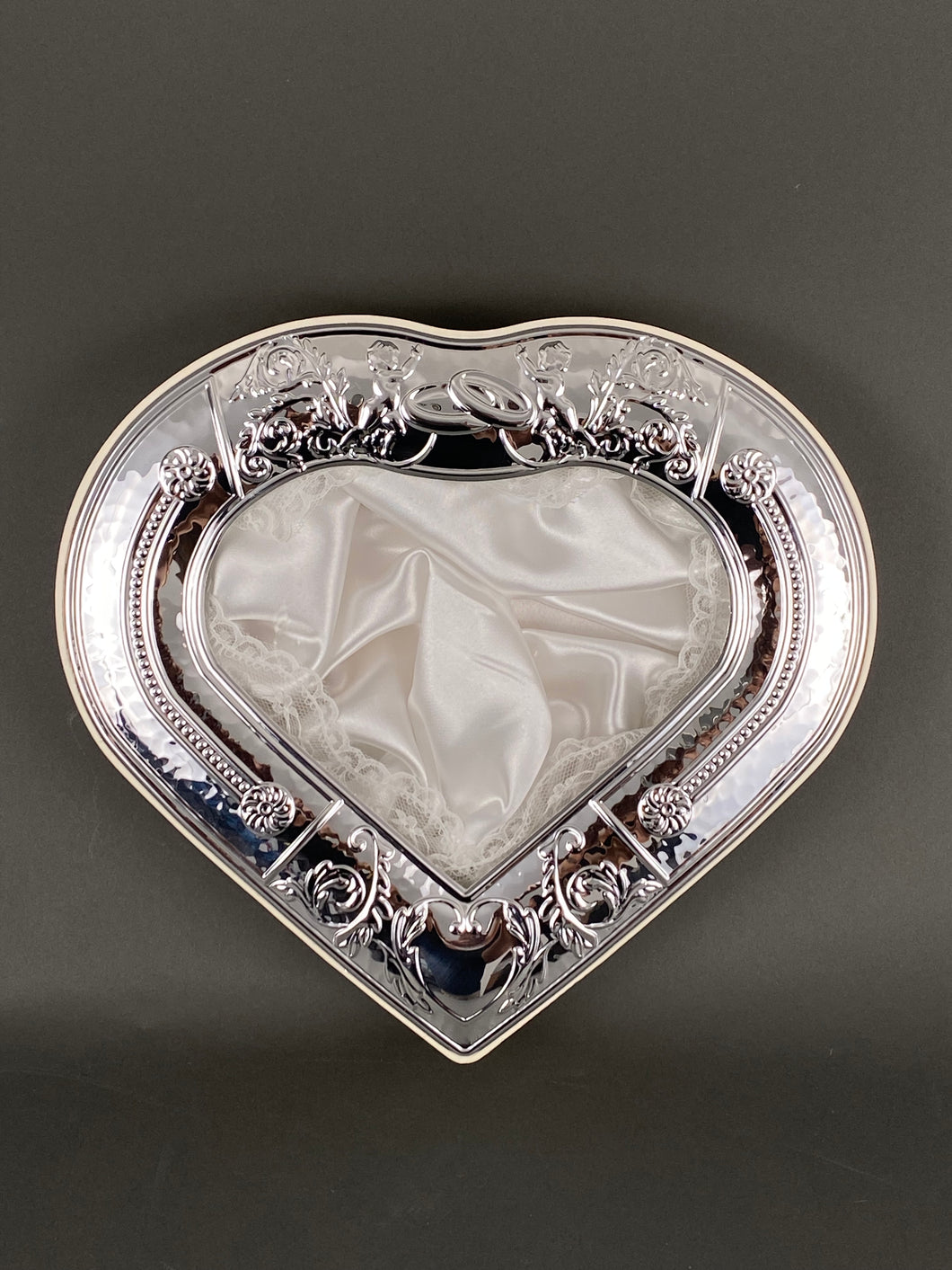 Silver Heart  Stefanothiki Wedding Crown Case Display WC50699