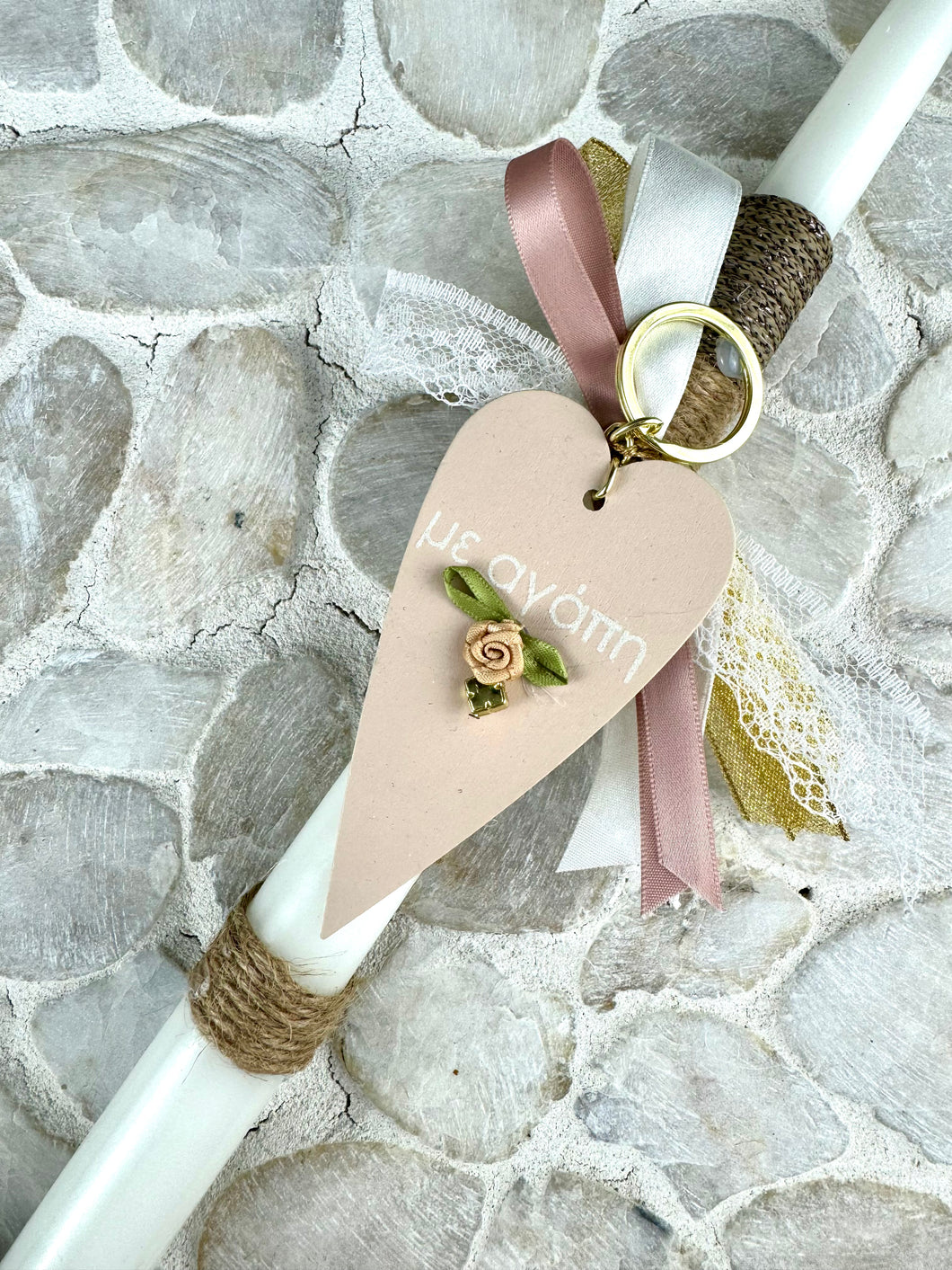 Corded Easter Candle with Wooden Heart Keychain RC202448