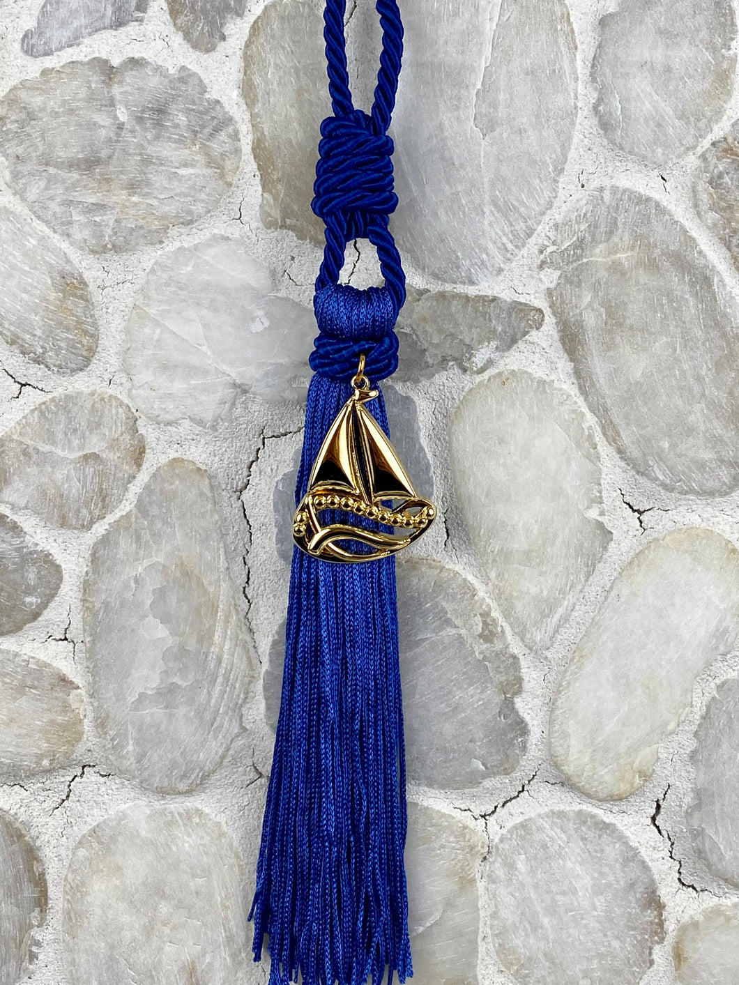 Navy Blue Rope with Metal Sail Boat and Large Tassel Gouri 202130