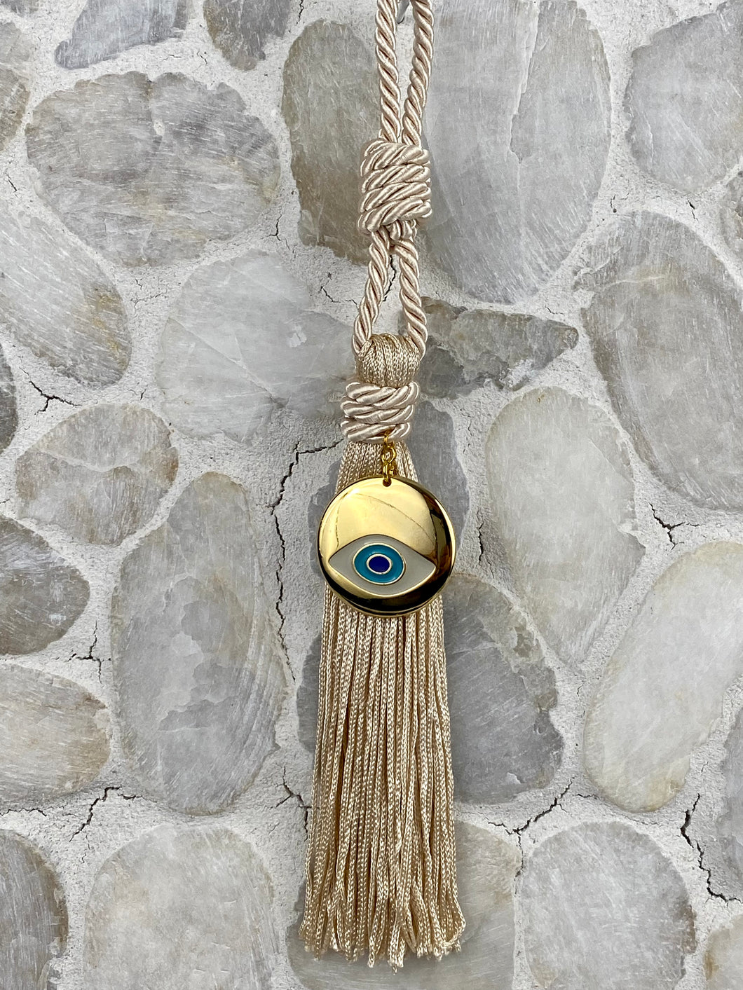 Champagne Rope with metal Evil Eye and large tassel Gouri 202125