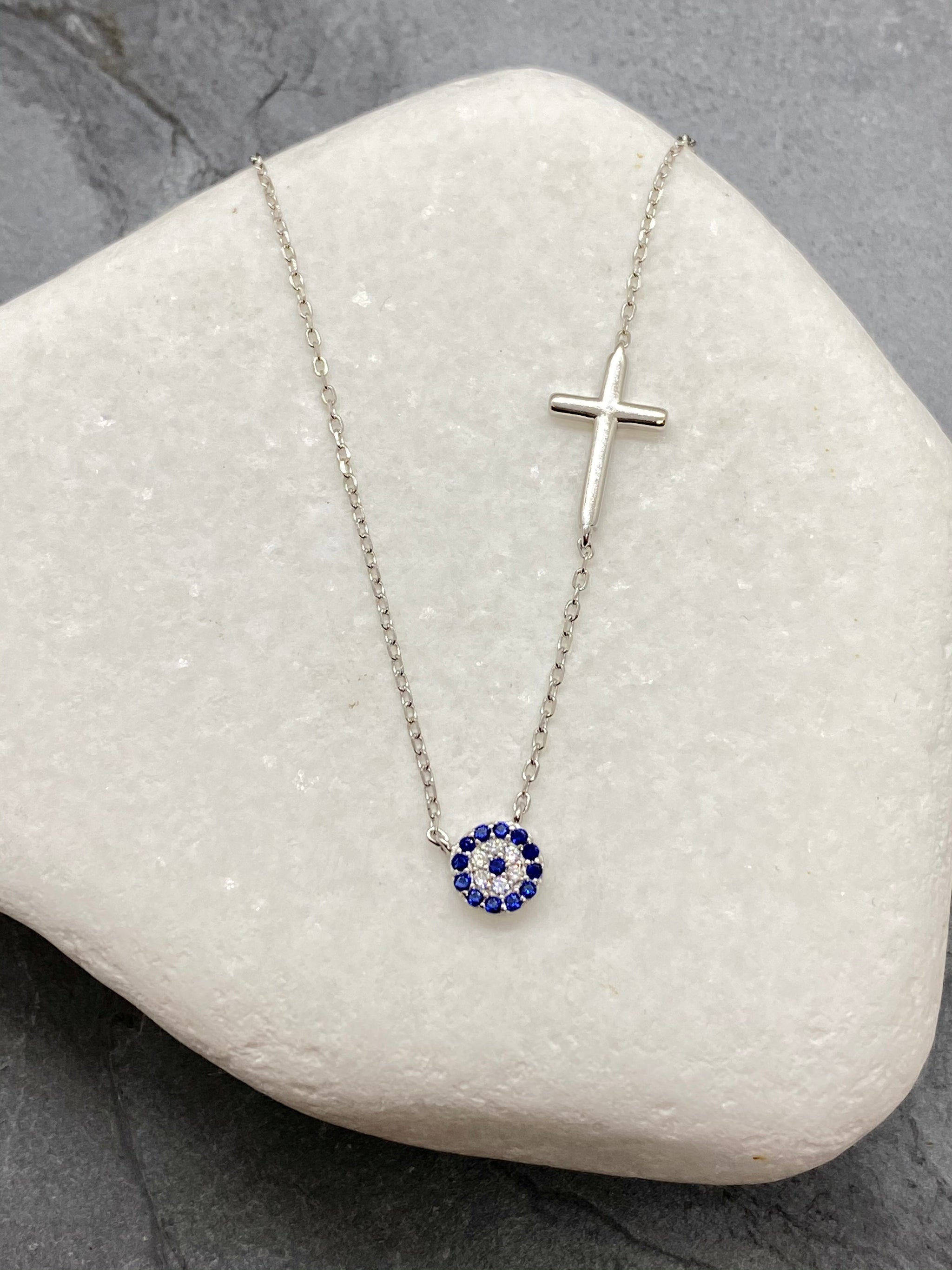 Evil eye and cross necklace sales