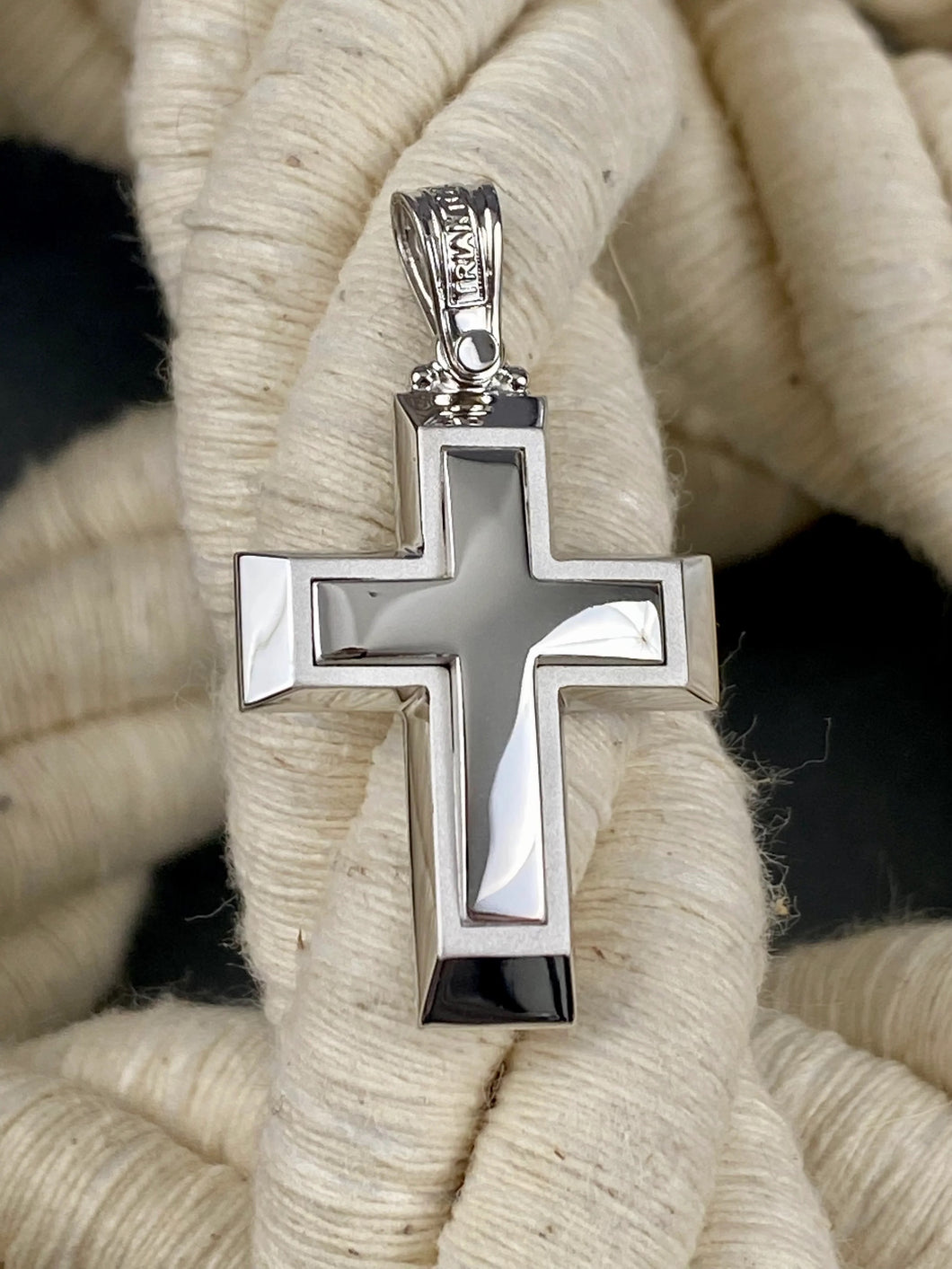 Triantos 14k White Gold Cross Polished and Brushed 222123