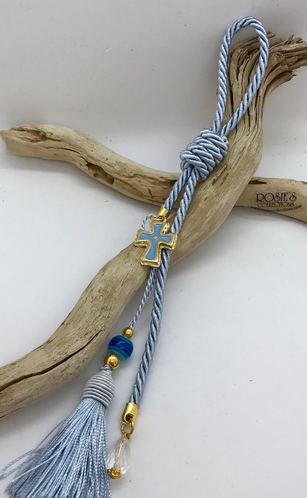 Gouri 20 Baby Blue Rope with Gold Metal Baby Blue Cross
