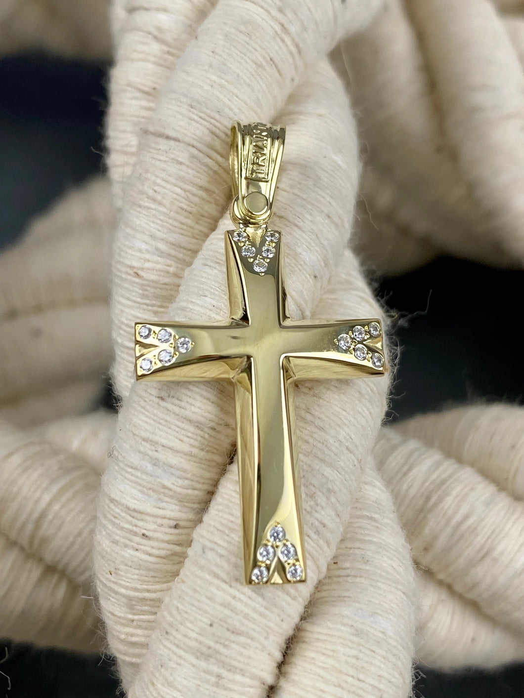 Triantos 14k Yellow Gold Cross Polished with Precious Stones 222118