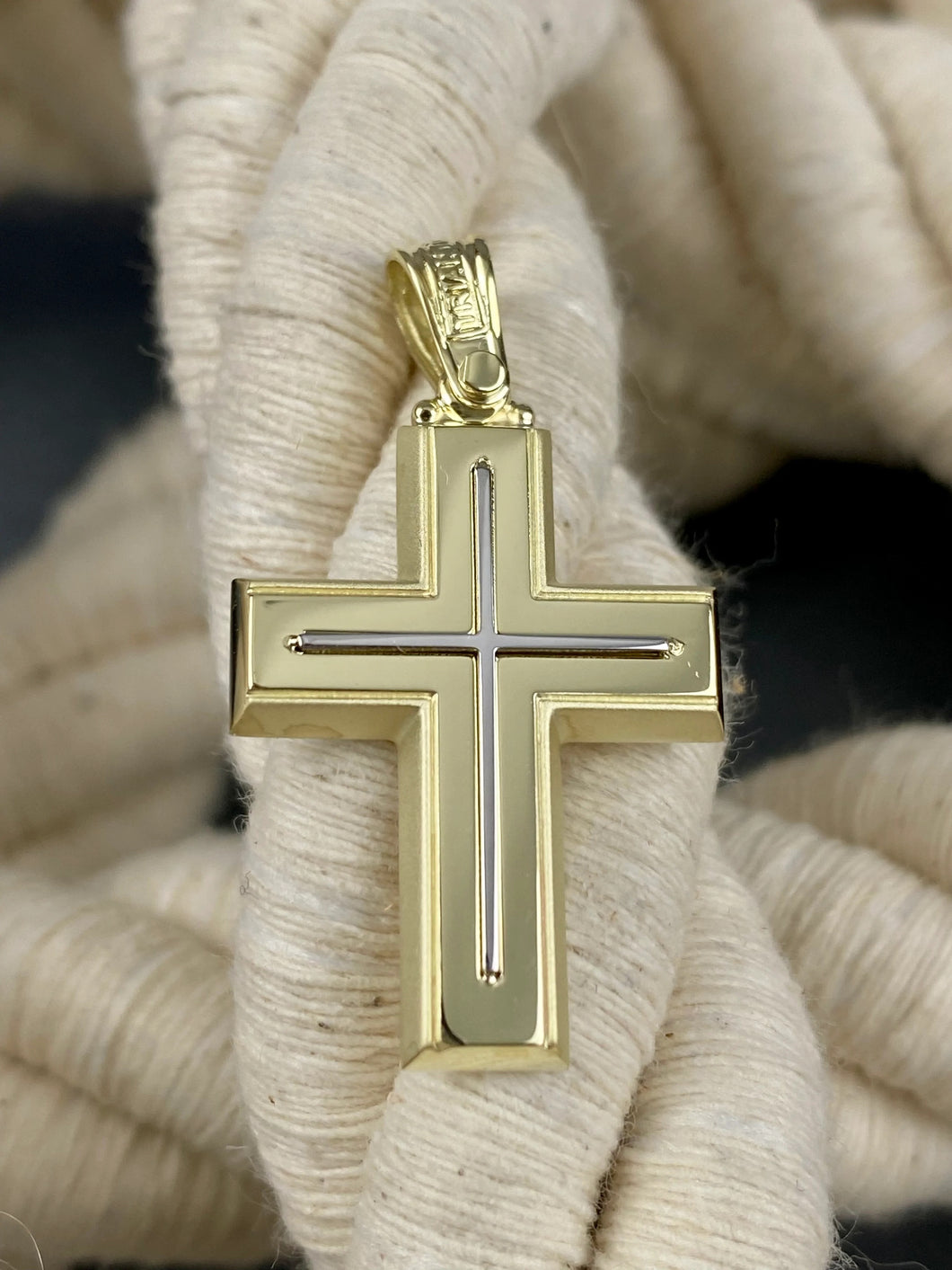 Triantos 14k Two Tone Yellow and White Gold Cross Polished and Brushed 222120