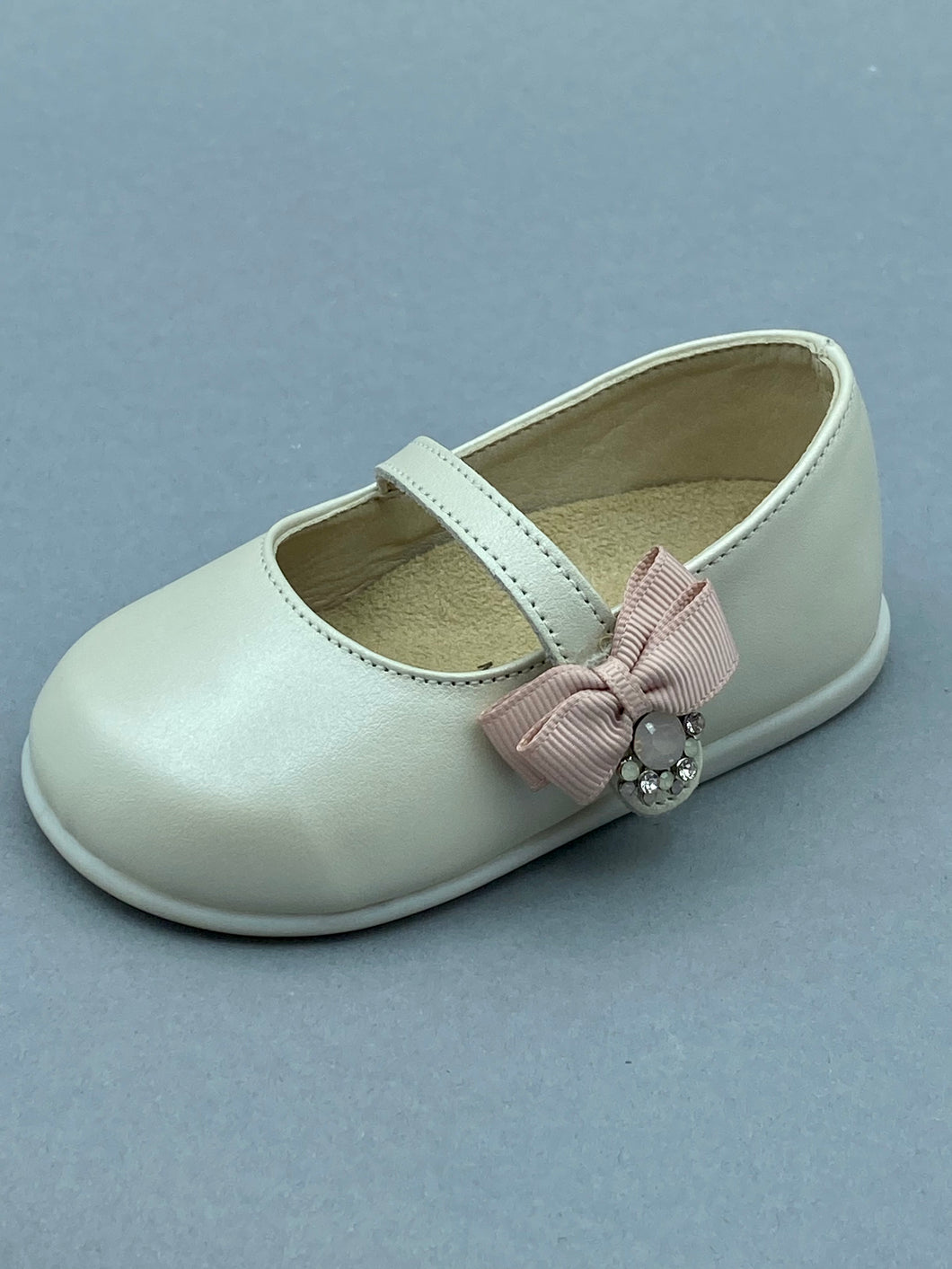 Baby Walker Leather Walking Shoe with Dusty Rose Bow and Rhinestone Leather Strap