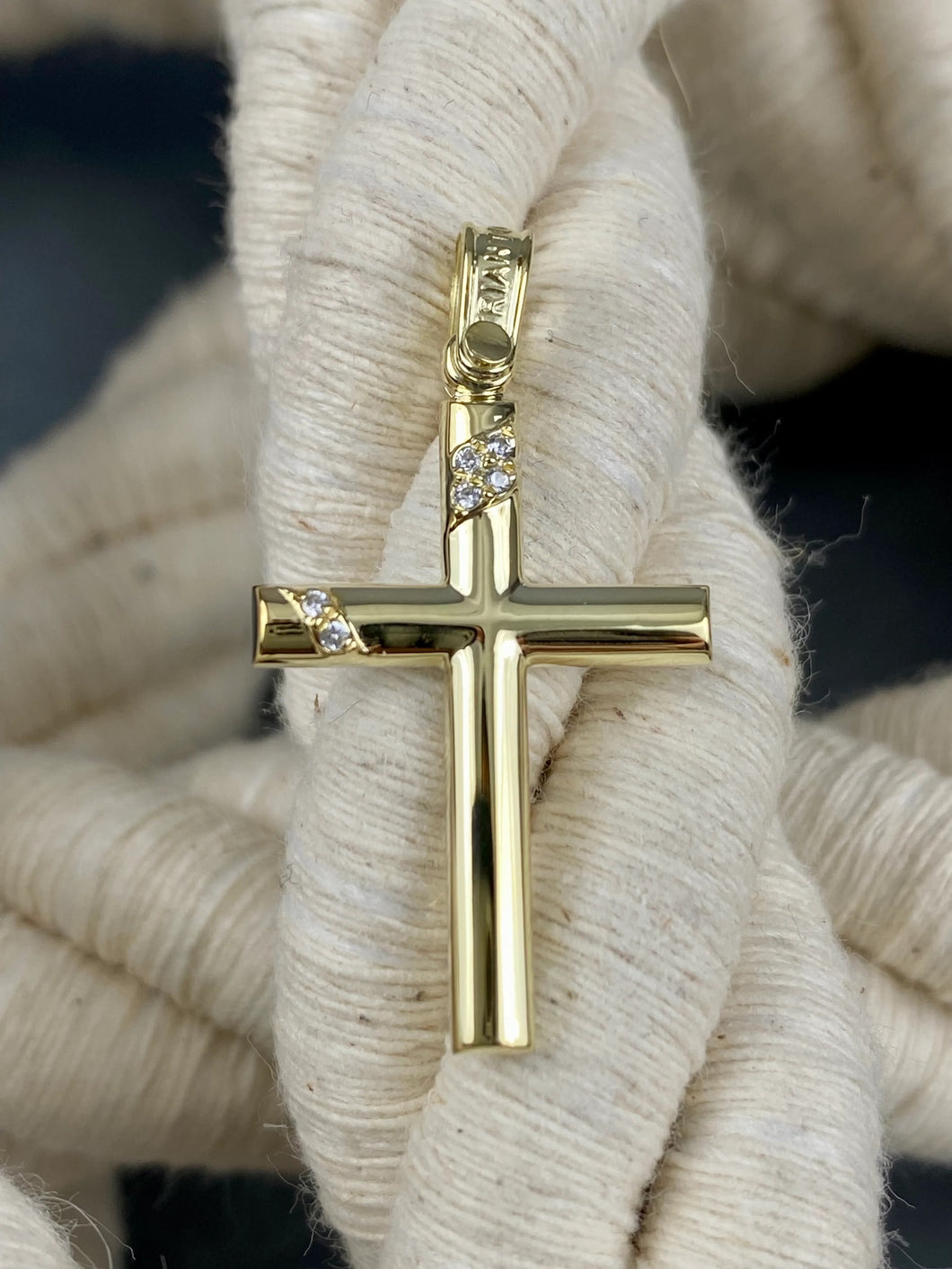 Triantos 14k Yellow Gold Cross Polished with Precious Stones 222105