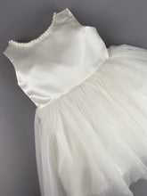 Load image into Gallery viewer, Dress 106 Girls Baptismal Christening Sleeveless Satin Top Dress with Pearl Neckline. Made exclusively for Rosies Collections.
