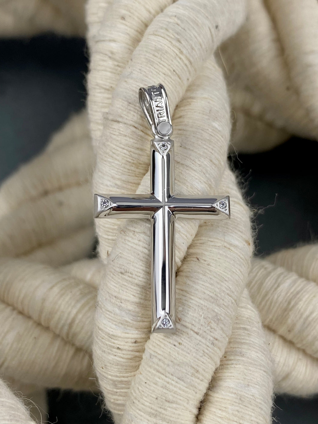 14k White Gold Cross Polished Cross with Precious Stones. 22104