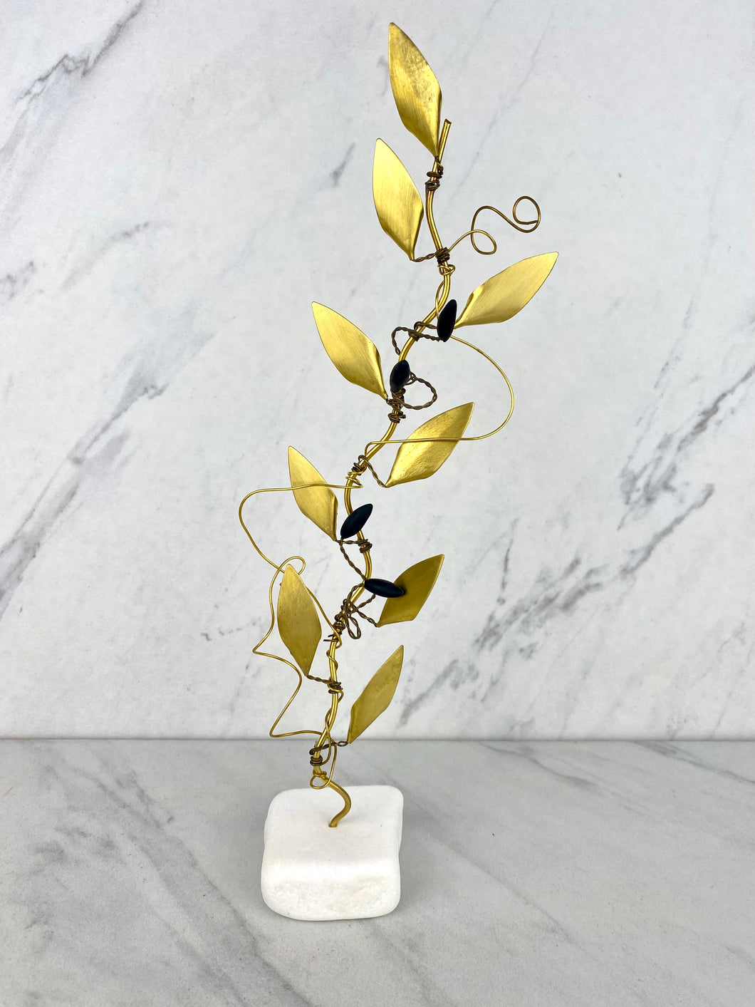 Hand Made Bronze Olive Tree with Gold Leaves and Olives on Marble Base T01571