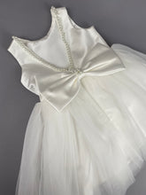 Load image into Gallery viewer, Dress 106 Girls Baptismal Christening Sleeveless Satin Top Dress with Pearl Neckline. Made exclusively for Rosies Collections.
