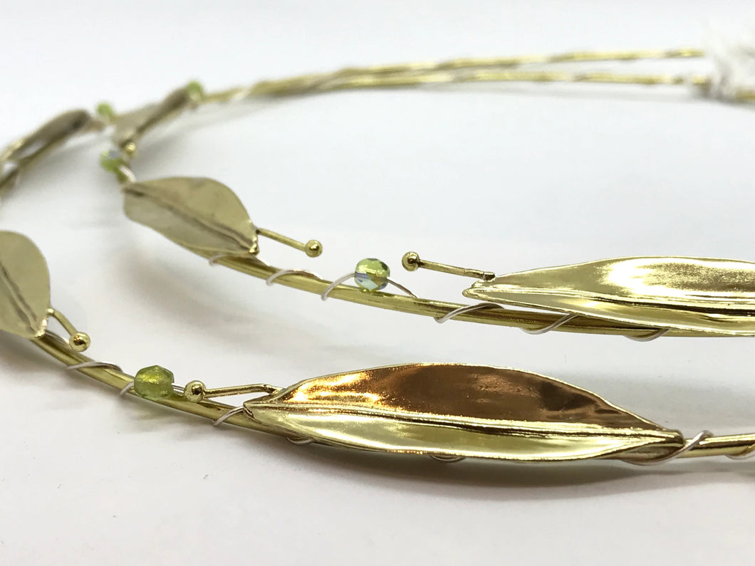Stefana Wedding Crowns 10 Gold Leaf with Light Green Crystal