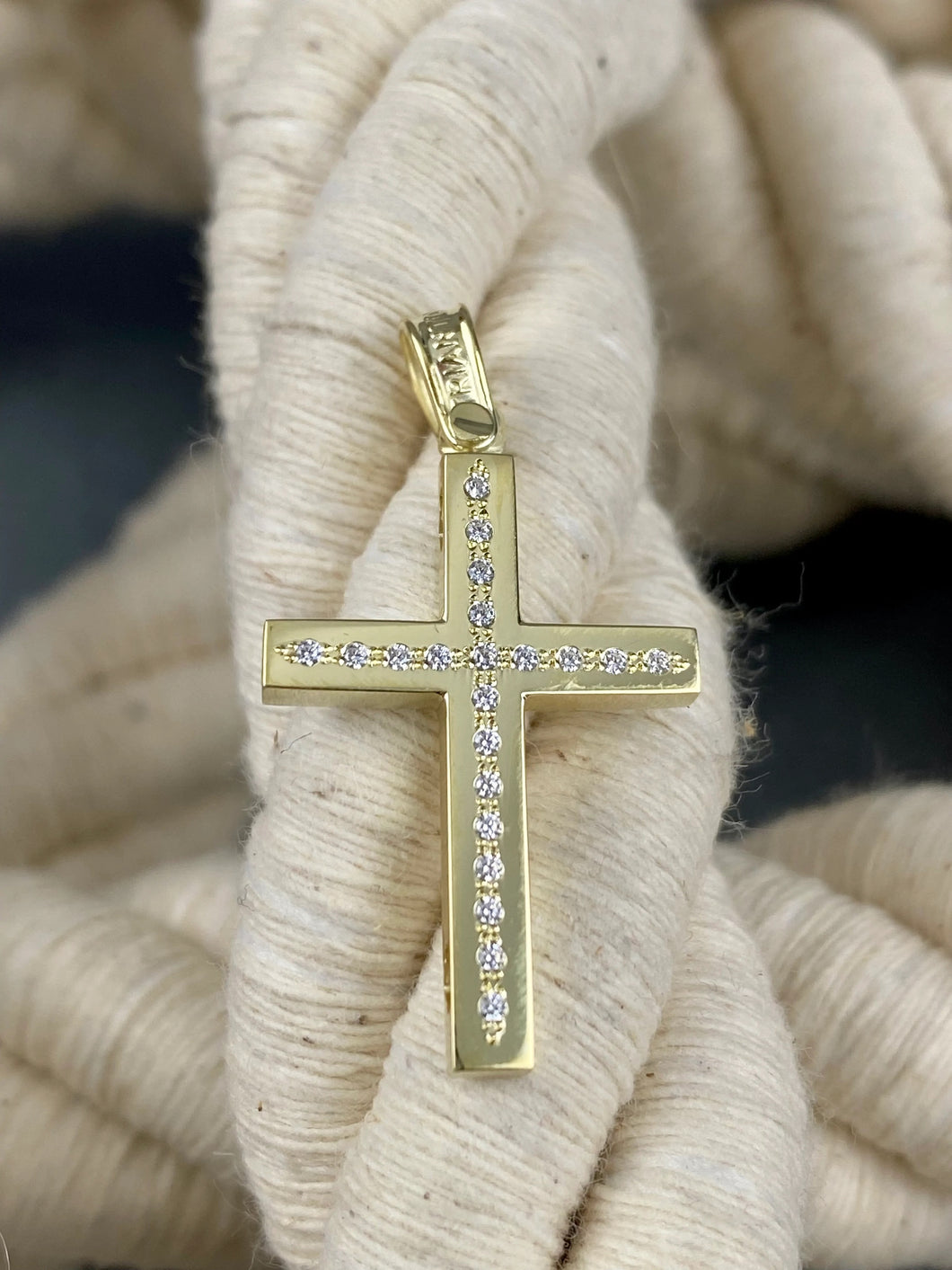 Triantos 14k Yellow Gold Cross Polished with Precious Stones 22122