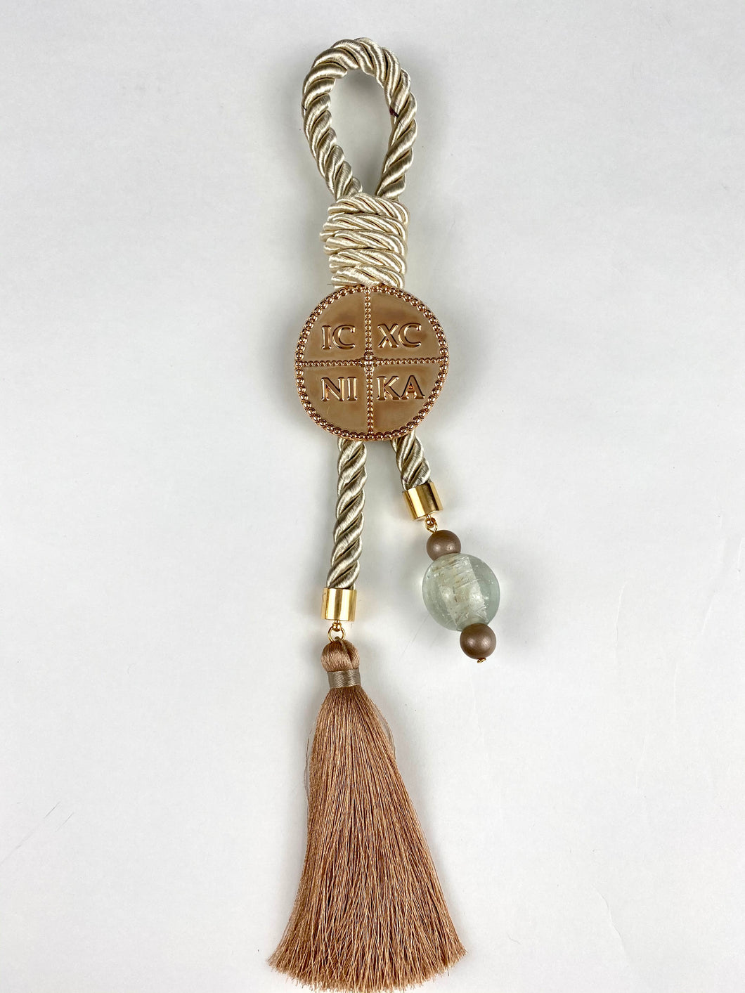 Gouri 20206 Ivory Cord  with Large Rose Gold Konstantinata, Rose Gold Tassel  and Murano Glass Bead