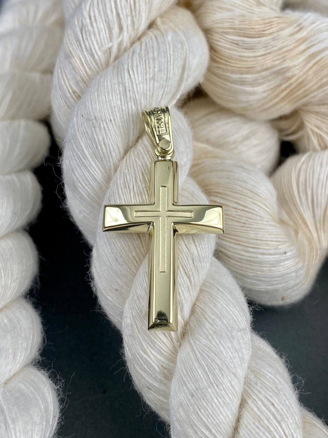 Triantos 14k Yellow Gold Cross Polished and Brushed 222610
