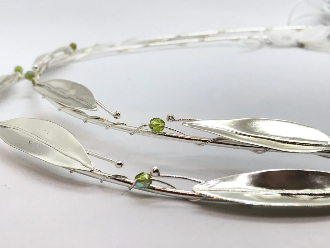 Stefana Wedding Crowns 26 Silver Leaf with Light Green Crystal