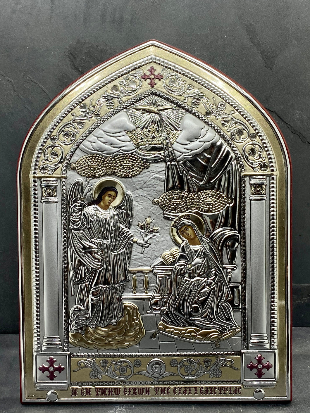 An original copy of Byzantine Holy Icon Tis Tinou made with 925* Silver on Cherry Wood  SI17