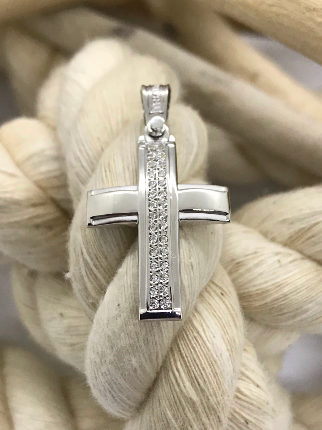 Triantos 14k Polished White Gold With Precious Stones Cross 222400