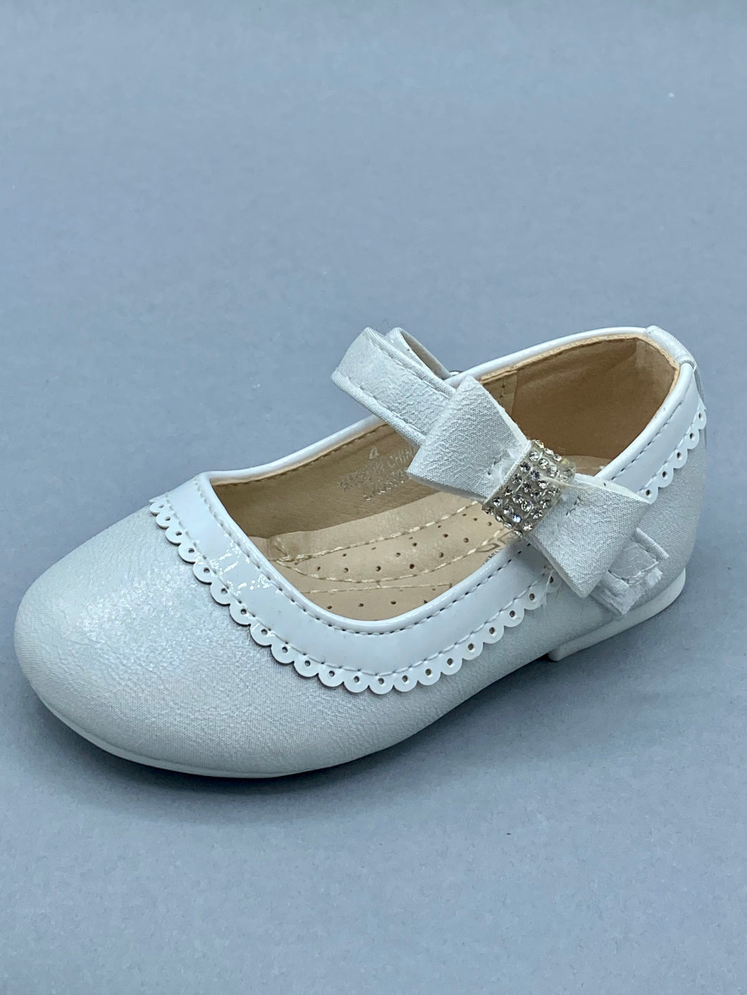 Leather Walking Shoe with Velcro Strap and Rhinestone