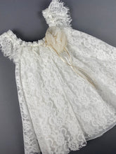 Load image into Gallery viewer, Dress  39 Girls Baptismal Christening Sleeveless  3pc French Lace Dress, matching Bolero and Hat. Made in Greece exclusively for Rosies Collections.
