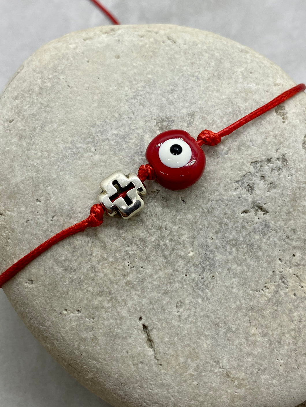 Adjustable Red Evil Eye Martaki Bracelet with Cross MB10
