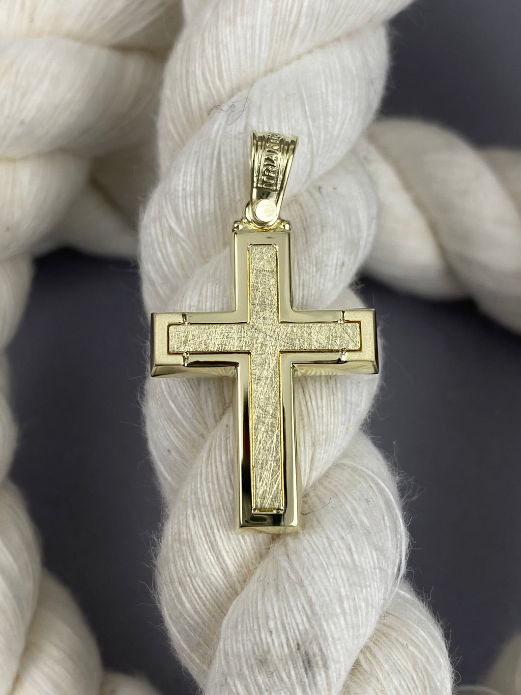 Triantos 14k Yellow Gold Cross Polished and Brushed 222431