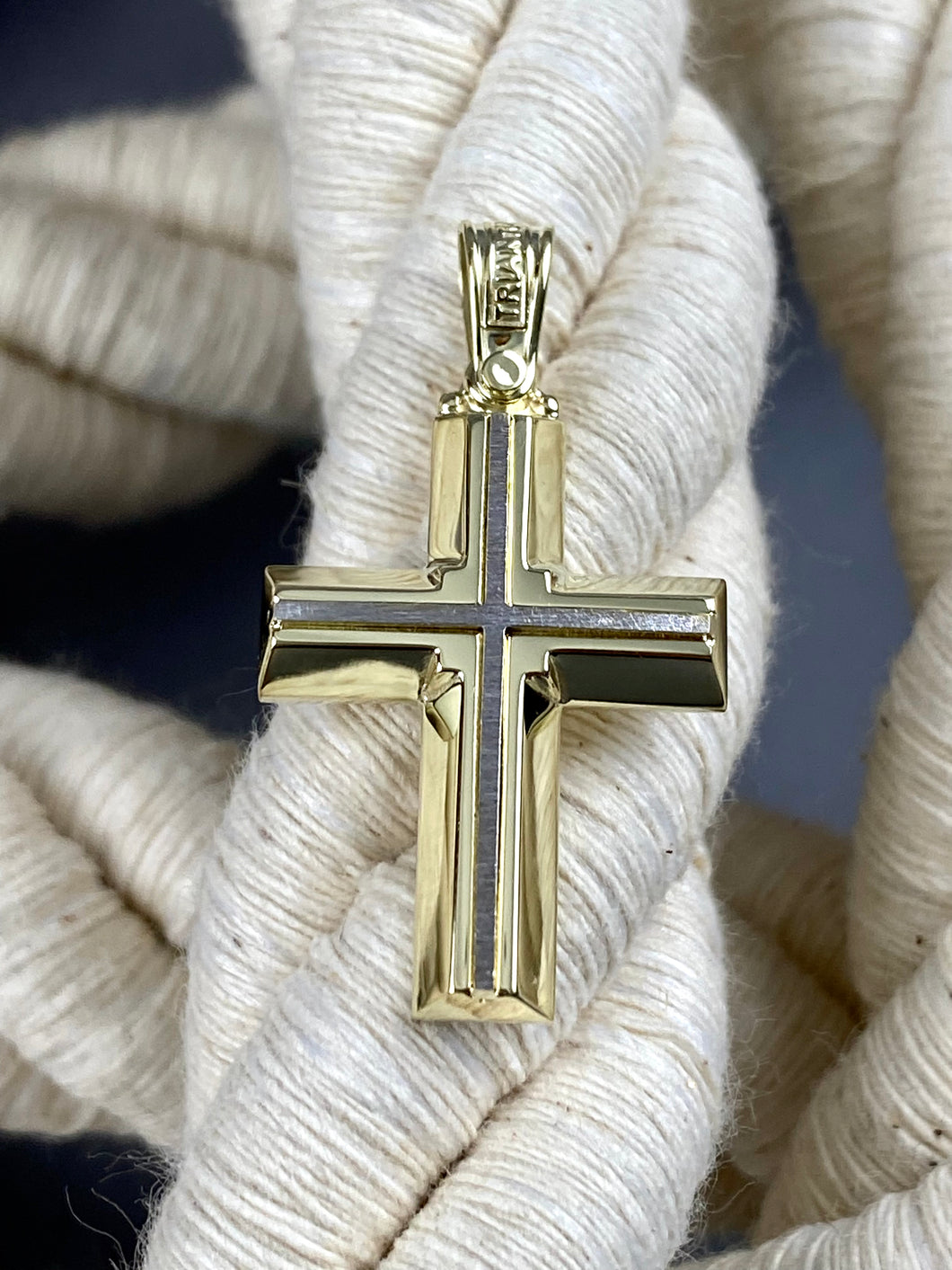 14k Triantos Yellow and White Gold Cross Polished and Brushed 221282