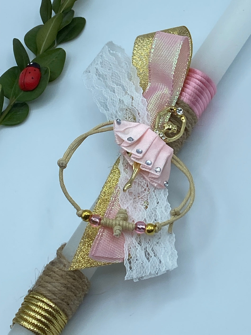 Corded Easter Candle with Ballerina Clip and Adjustable Cross Bracelet EC202214