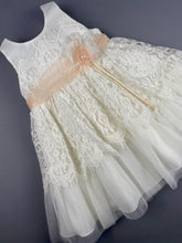 Load image into Gallery viewer, Dress 25 Girls Baptismal Christening Sleeveless  3pc Dress with Lace, matching Bolero and Hat. Made in Greece exclusively for Rosies Collections.
