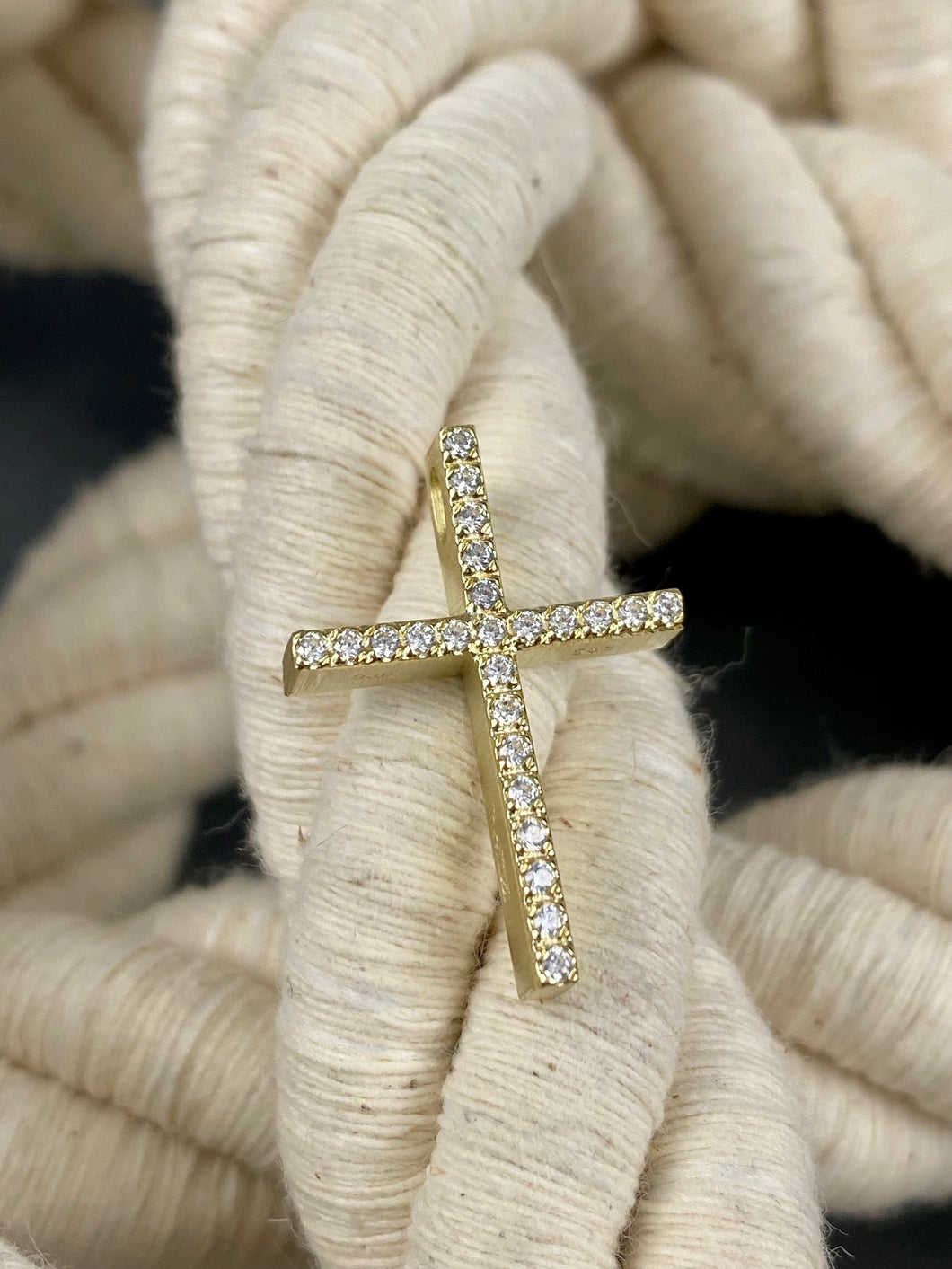 14k Triantos Yellow Gold Cross with Precious Stones. 22106