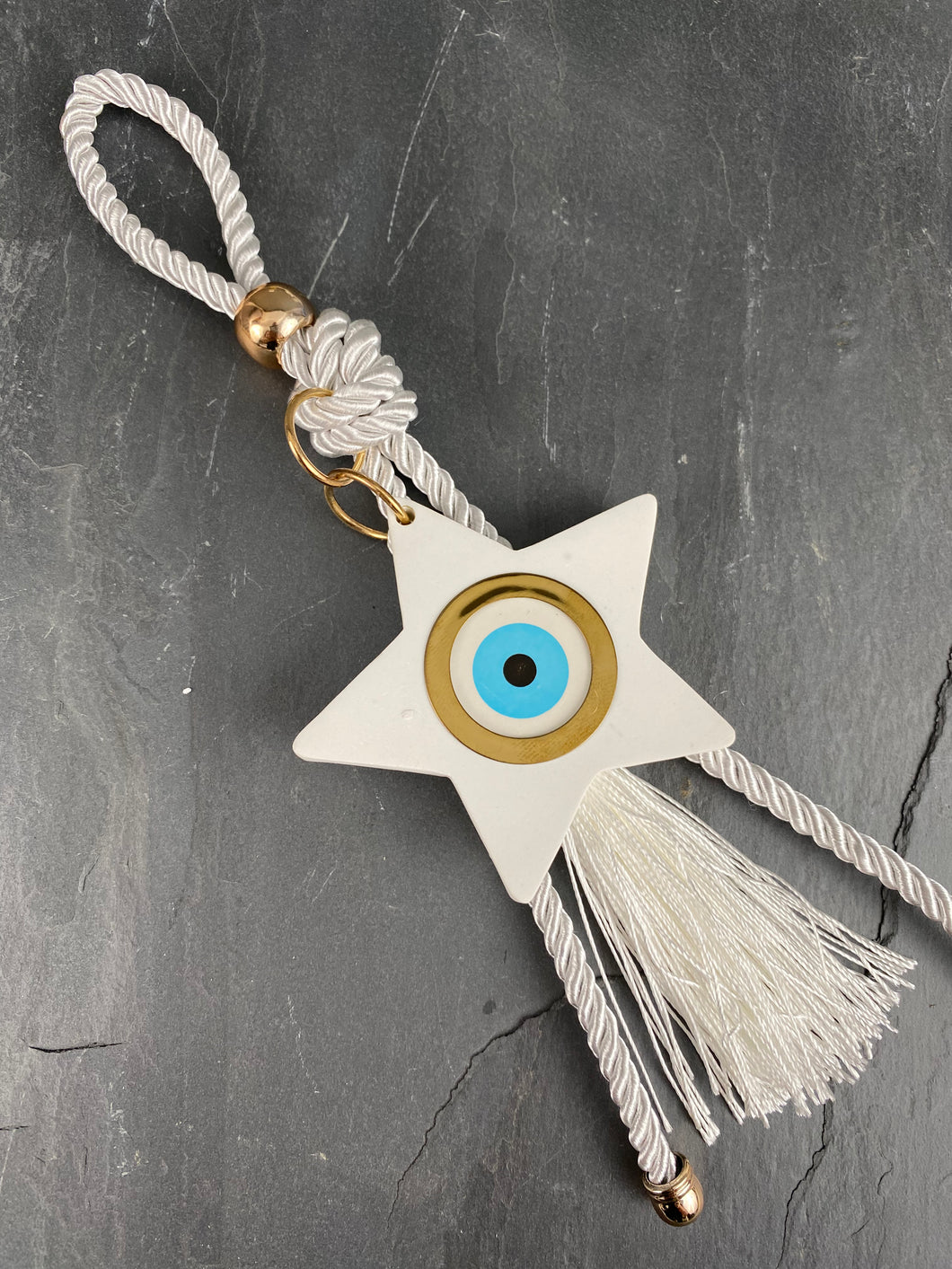 Ceramic Star with Baby Blue Eye on White Rope  Gouri G20235