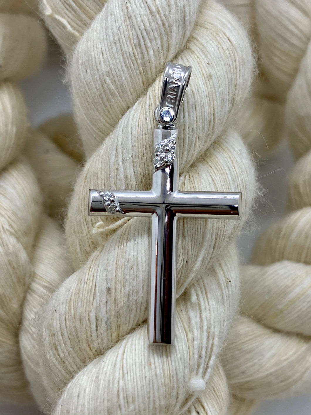 Triantos 14k White Gold Polished Cross with Precious Stones 222419