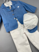 Load image into Gallery viewer, Rosies Collections 7pc full suit, Dress shirt With Cuff sleeves, Pants, Blue Jacket,  Blue Vest, Belt or Suspenders, Cap. Made in Greece exclusively for Rosies Collections S201916

