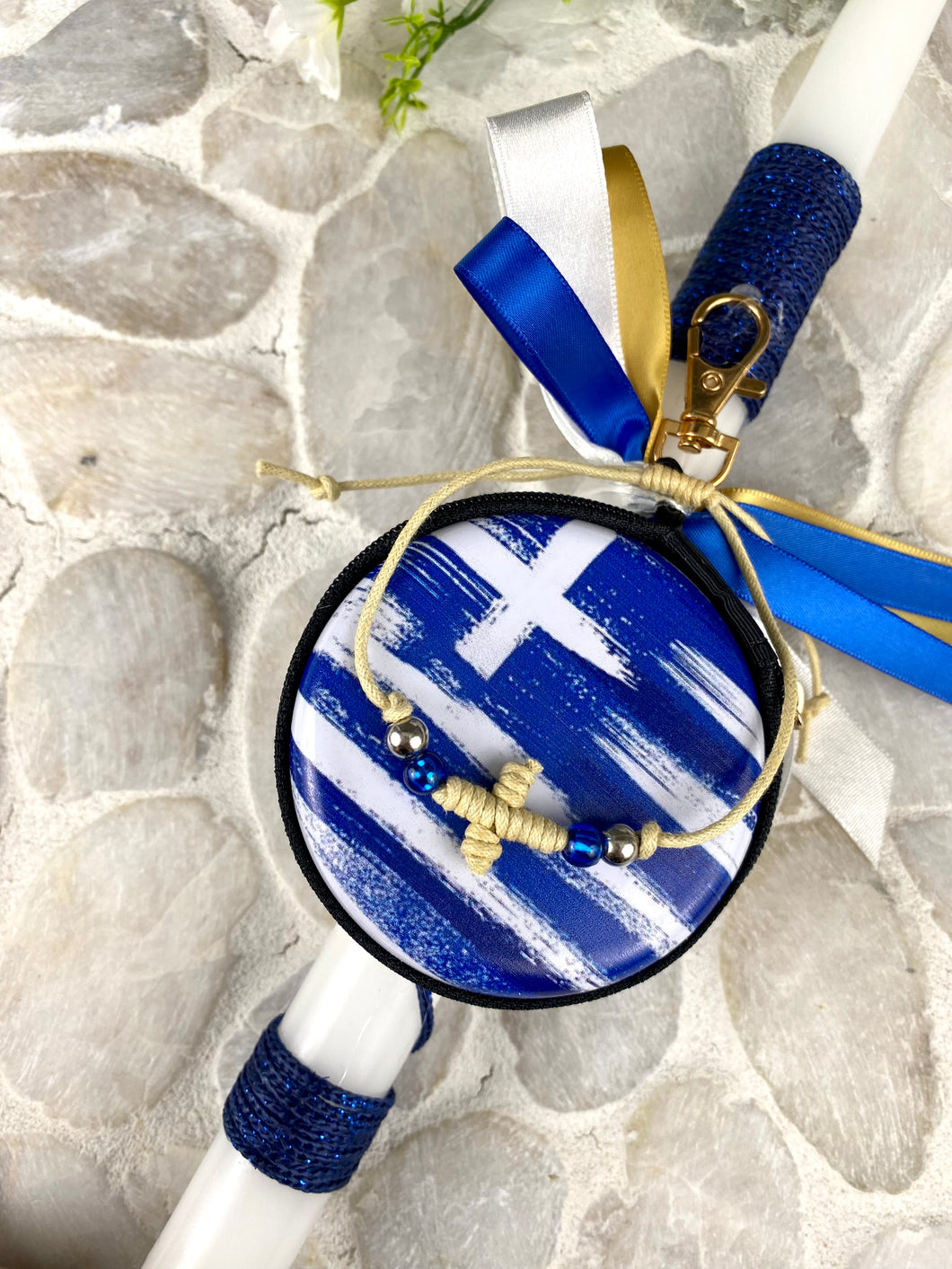 Corded Easter Candle Greece Flag Hard Case  Ear Pod Hard Case with Clip and Adjustable Cross Bracelet EC202242