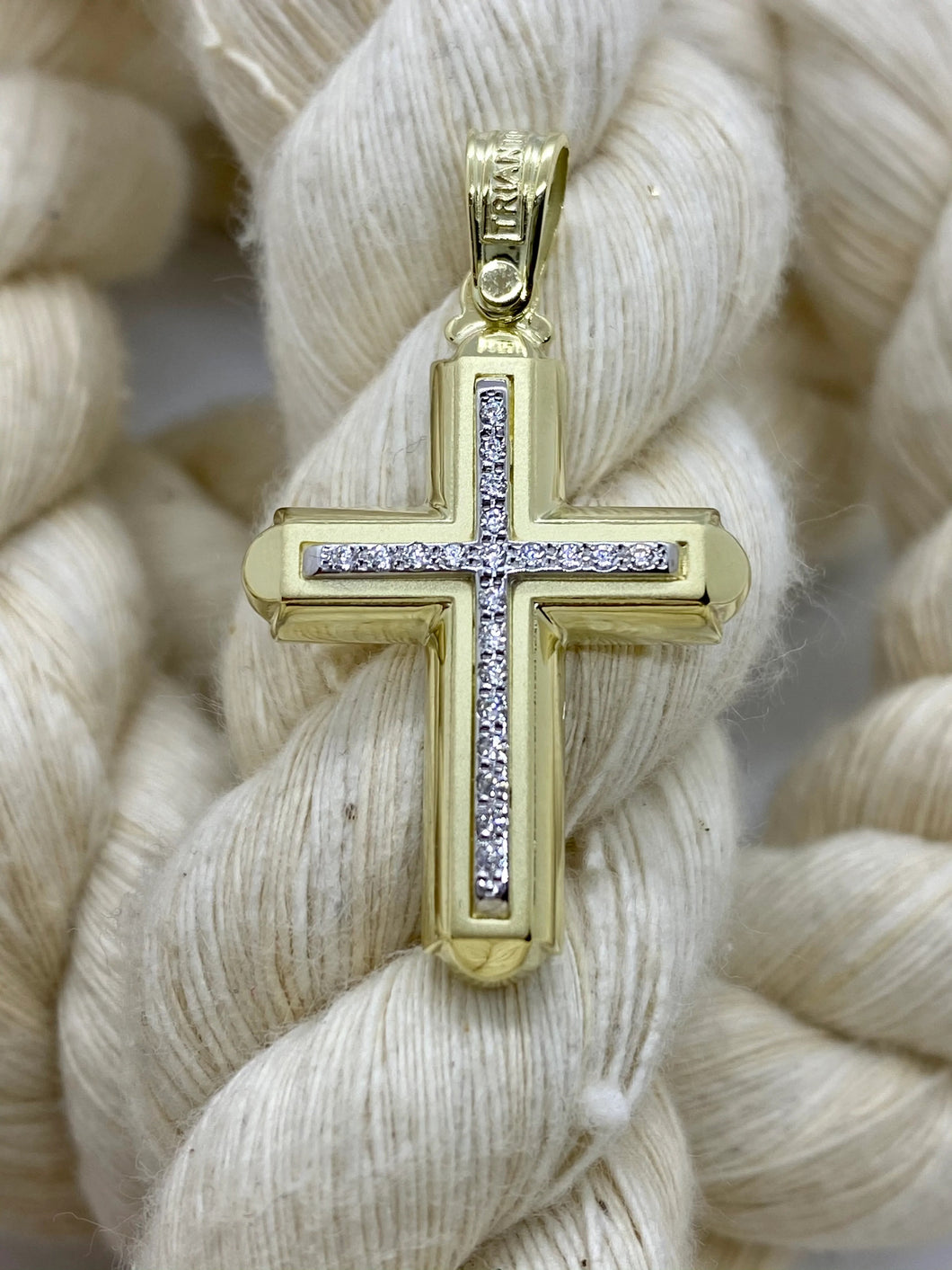 Triantos 14k Yellow Gold Polished and Brushed Cross with Diamonds 222422