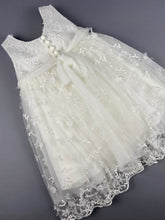 Load image into Gallery viewer, Dress 47 Girls Baptismal Christening Sleeveless  3pc French Lace Dress, matching Bolero and Hat. Made in Greece exclusively for Rosies Collections.
